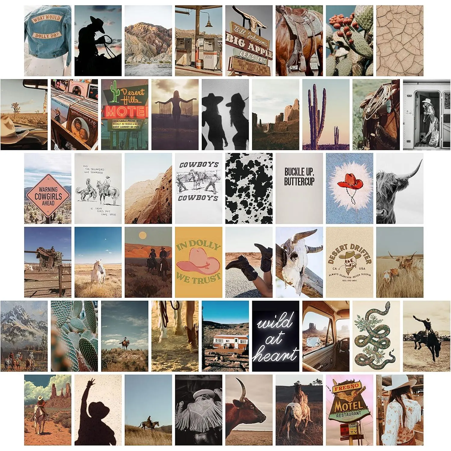 Western Decor, Wall Collage Kit, Room Decor, Cowboy Decor, Prints for Girls BedroomHome,  Cowgirl Poster. (Set of 50, 4" x 6")