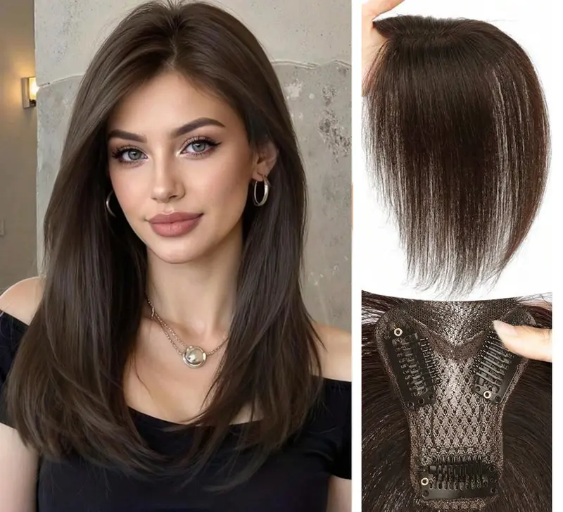 Silk base hair topper with bangs - TikTok Shop display picture 1