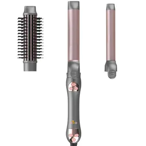 AIKO 3 in 1 Interchangeable Automatic Rotating Curling Iron & Thermal Brush Set, (1''-1.25'') Curling Iron, Automatic Hair Curler with 1.5'' Heating Round Curling Brush, Instant Heat-Up, Gray
