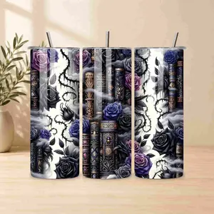 Gothic Dark Book Lover 20oz Skinny Tumbler, Reusable Coffee Water Bottle with Lid, Kitchenware Drinkware Accessory
