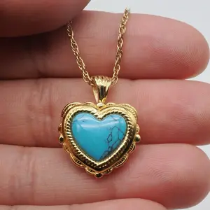 Heart gold plated over 925 silver Turquoise Stone Cremation Keepsake Urn