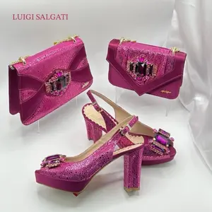 Luigi Salgati High-Heeled Sandals with Rhinestone Bow & Matching Handbag Set for Women in European Sizes 37-42