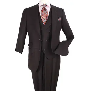 Brown Windowpane 3 Piece 100% Wool Suit Classic Fit