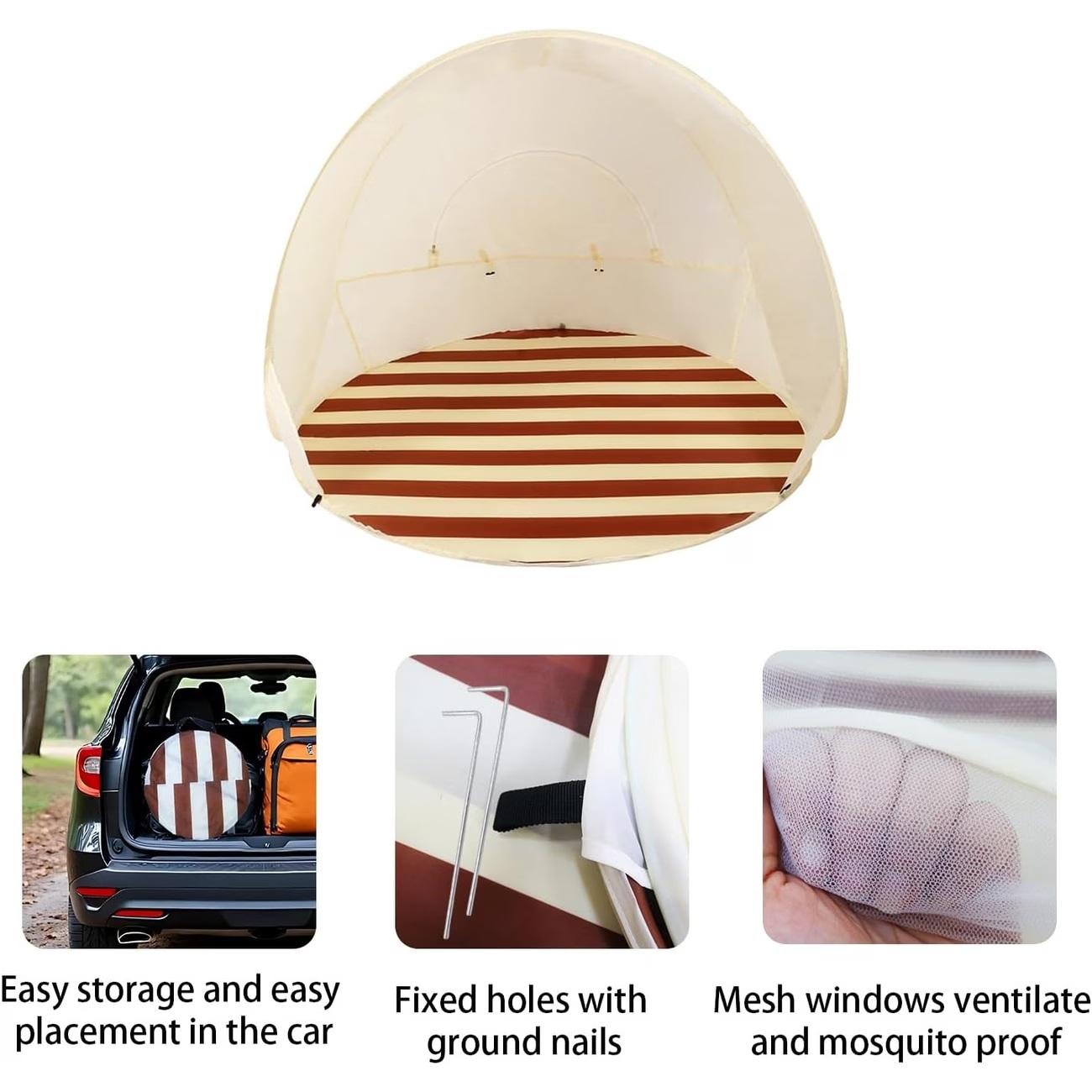 Portable Quick-Set Beach Tent for Camping and Outdoor Use at the Beach, One-Button Pop-Up Tent; No Assembly Required; Sunshade Tent essentials