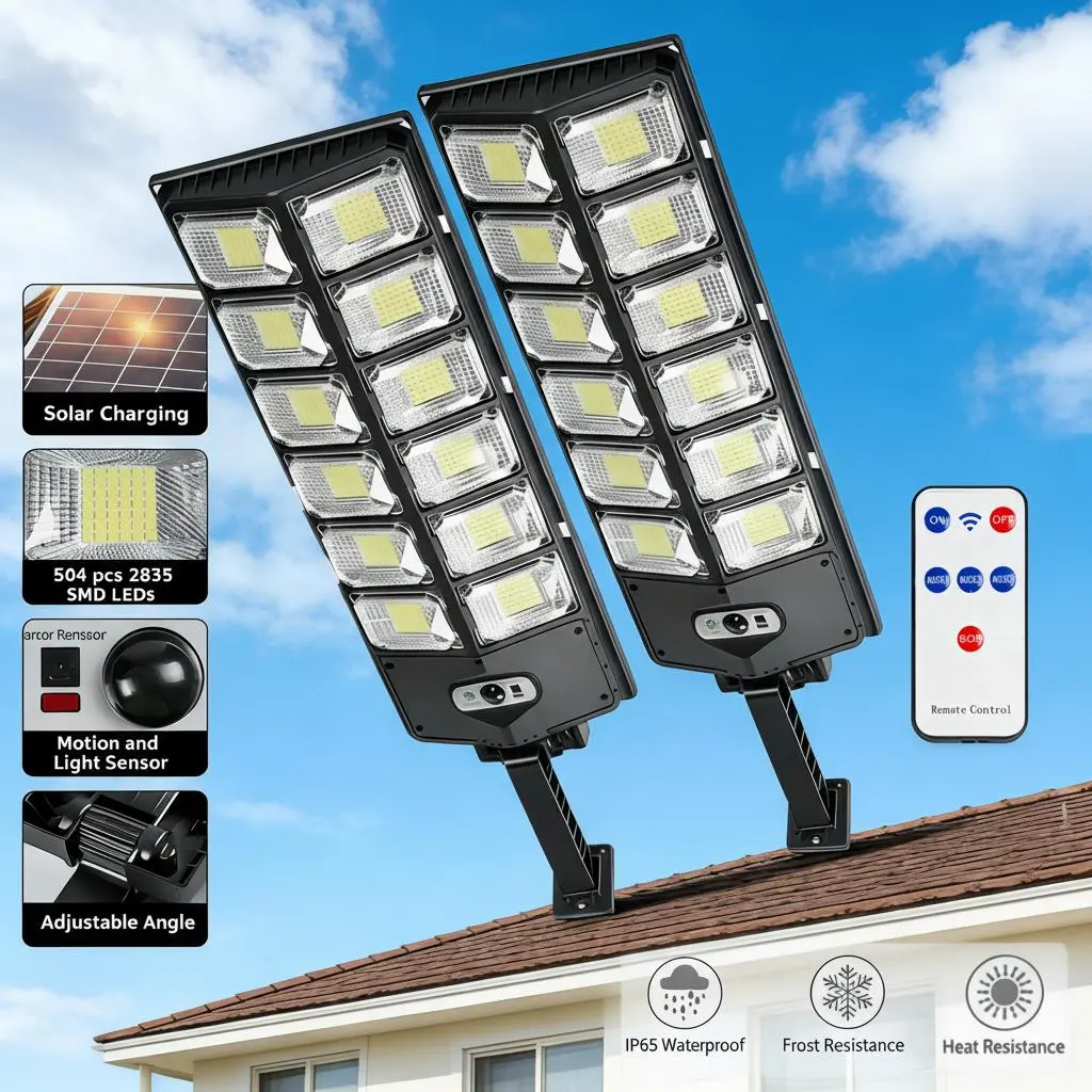 Solar Street Lamp Set, Outdoor Lights for Courtyards, Garages, Driveways (1 Set)