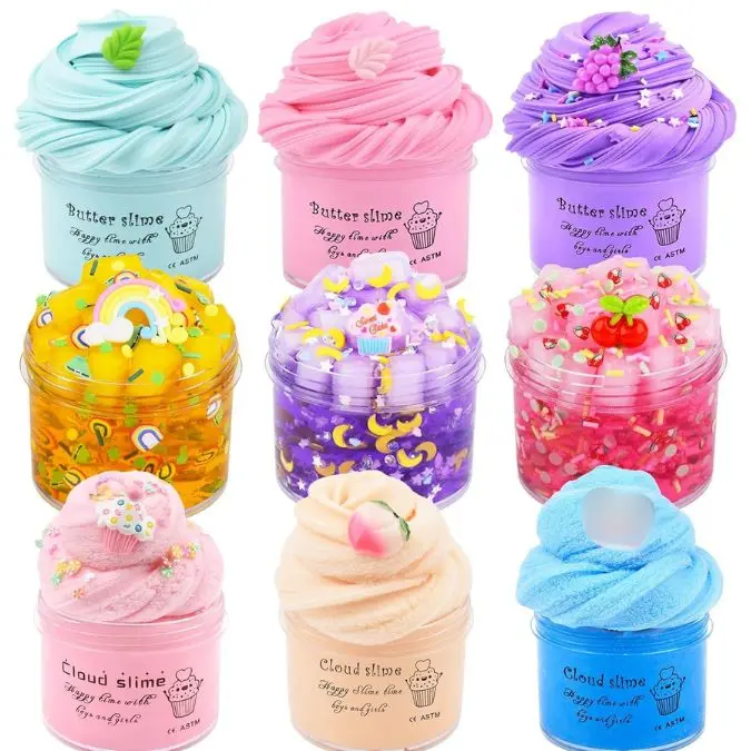 Halloween Fall Gift Slime Kit 9 Pack, with 3 Cloud Slime, 3 Jelly Cube Crunchy Slime and 3 Butter Slime, Soft and Non-Sticky, DIY Toys for Girls Boys, Kids Party Stress Relief Toy, Birthday Favor, Surprise Gift
