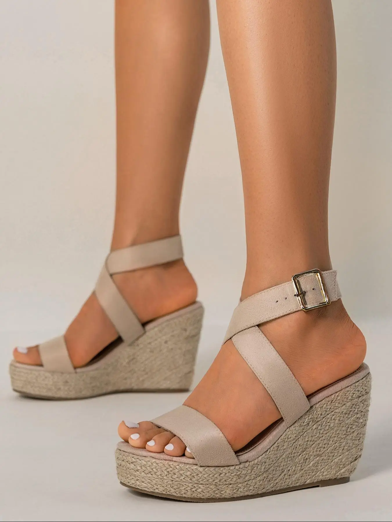 Women's Fashionable Solid Color Wedge Sandals, Elegant Platform High Heel Sandals with Ankle Strap, Comfortable and Stylish Summer Trendy Shoes, Class