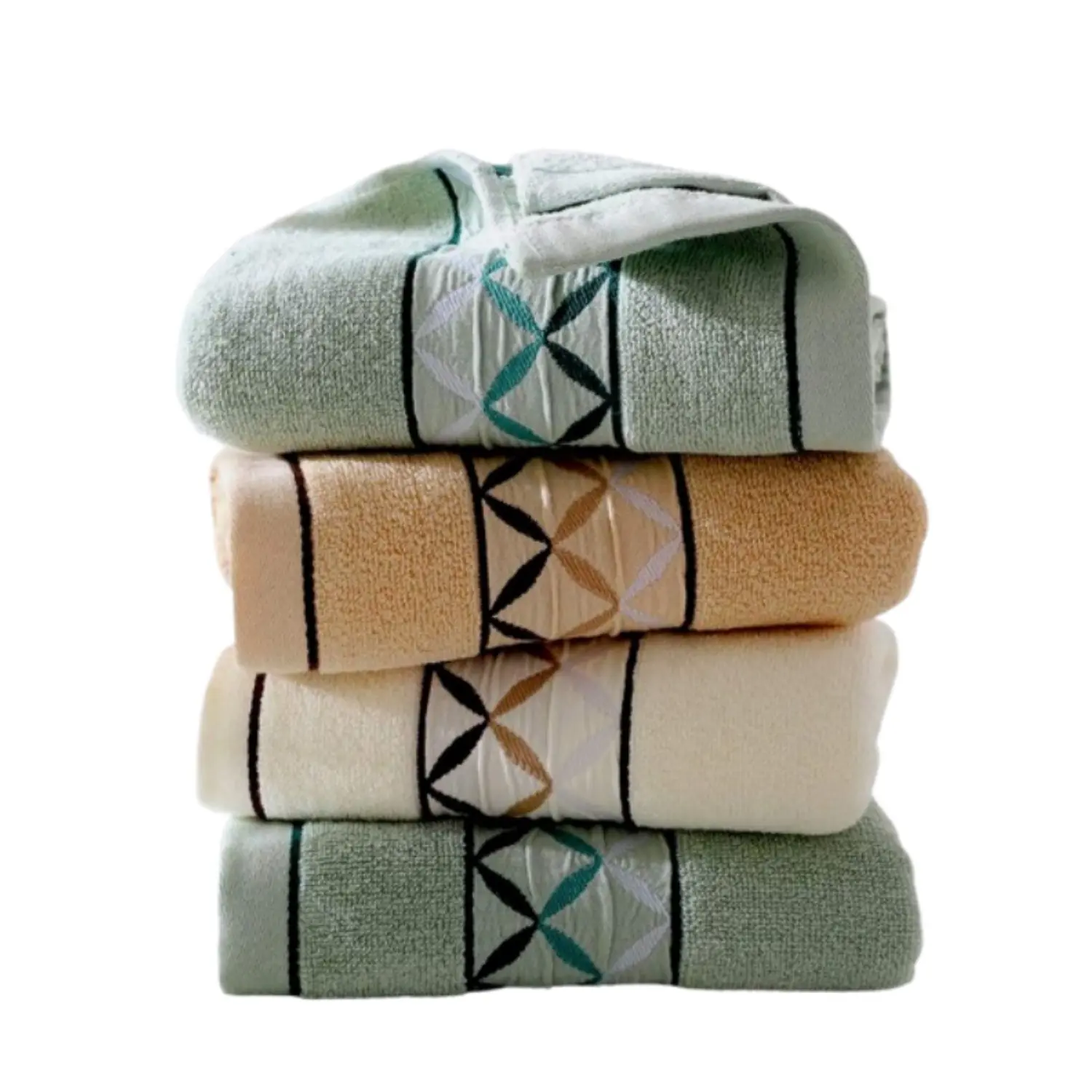 4-Pcs Cotton Face Towel Pack - Thick, Soft, Breathable, Highly Absorbent Unisex Camping Towels (13x29 in) with 4 Leaf Clover Design for Bathroom, Face Spa - Blue, Beige, Pink Options