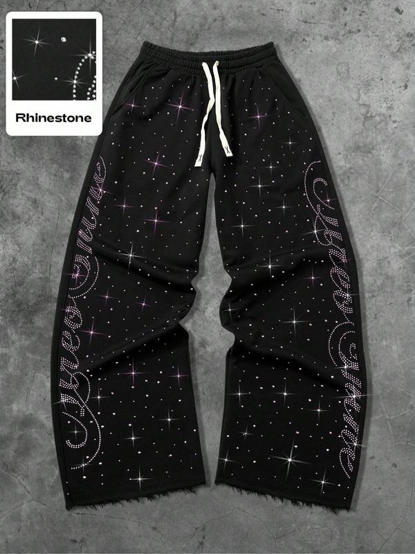 Men's Street Style Straight Leg Sweatpants, Design Sense American Fashion Rhinestone Embroidery, Unisex Casual Pants for Daily Wear, Casual Sporty Trousers Men's Street Style Straight Leg Sweatpants, Design Sense American Fashion Rhinestone Embroidery, Unisex Casual Pants for Daily Wear, Casual Sporty Trousers