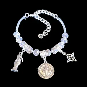 Cristal bracelet with Santa M, nudo de Bruja, San Benito