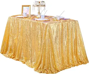 Gold Sequin Tablecloth for Parties 50 x 50 Inches - Sparkle Glitter Cloth Table Cover Overlay for Wedding Baby Shower Ceremony Birthday Cake Table Holiday Banquet Decoration