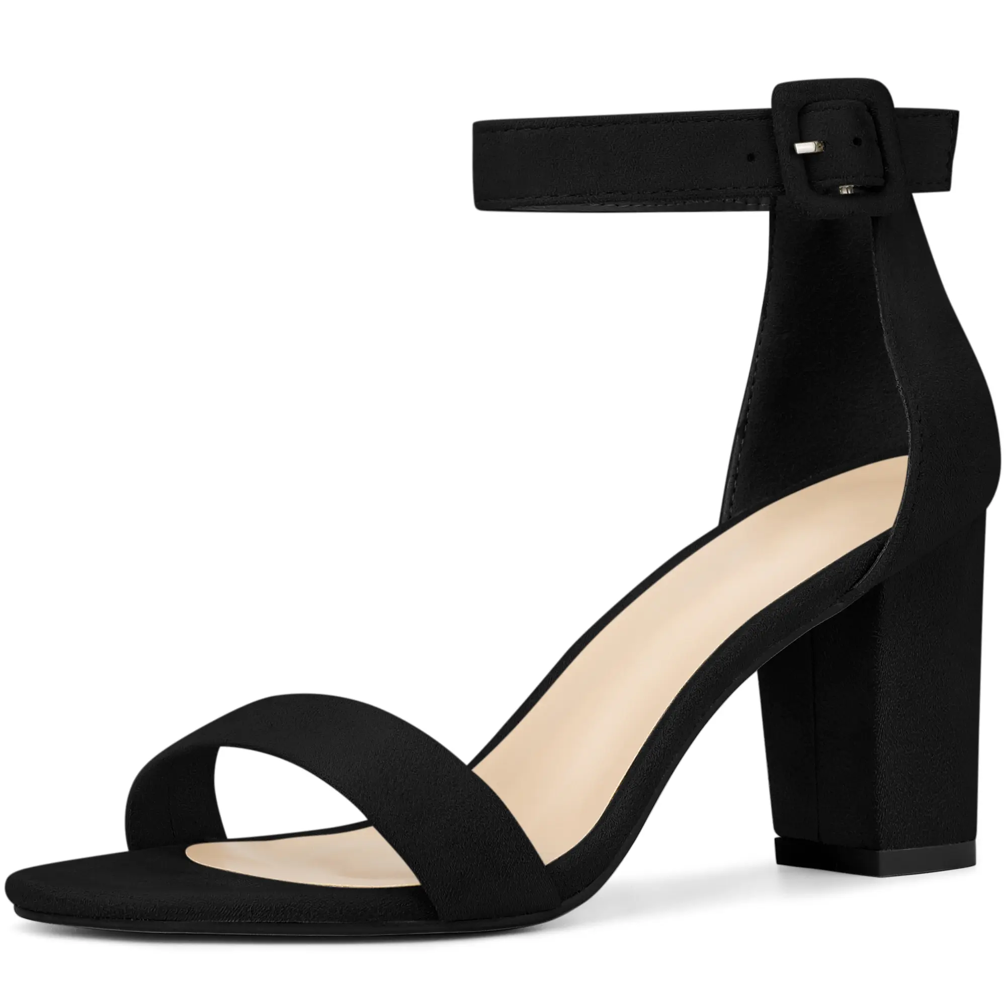 BLISSFUL STEP Ankle Strap Open Toe Chunky High Heels Sandals for Women