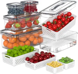 5 Pcs Fruit Storage Containers For Fridge with Removable Colander and Handle Lid, Refrigerator Organizers and Storage, Airtight Container to Keep Berry Fruit and Vegetable Fresh Longer Dishwasher Safe
