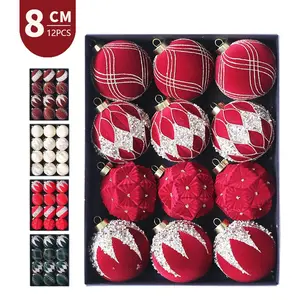 12PCS 8cm Christmas Ornament Set - Flocked Unique Shape Decorative Balls for Xmas Tree Decorations