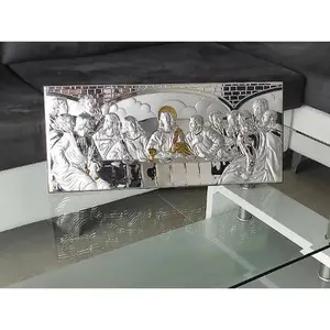 The Last Supper 23.6'' Silver 950 Holy Icon Handicraft Christian Gold and Silver with Box Made by Nicolaos