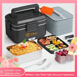 Electric Lunch Box for Adults, 80-100W Heated Lunch Box Portable Food Warmer Lunch Box for Work/Men/Car/Truck with 1.8L 304 Stainless Steel Container Fork & Spoon, 110V/12V/24V