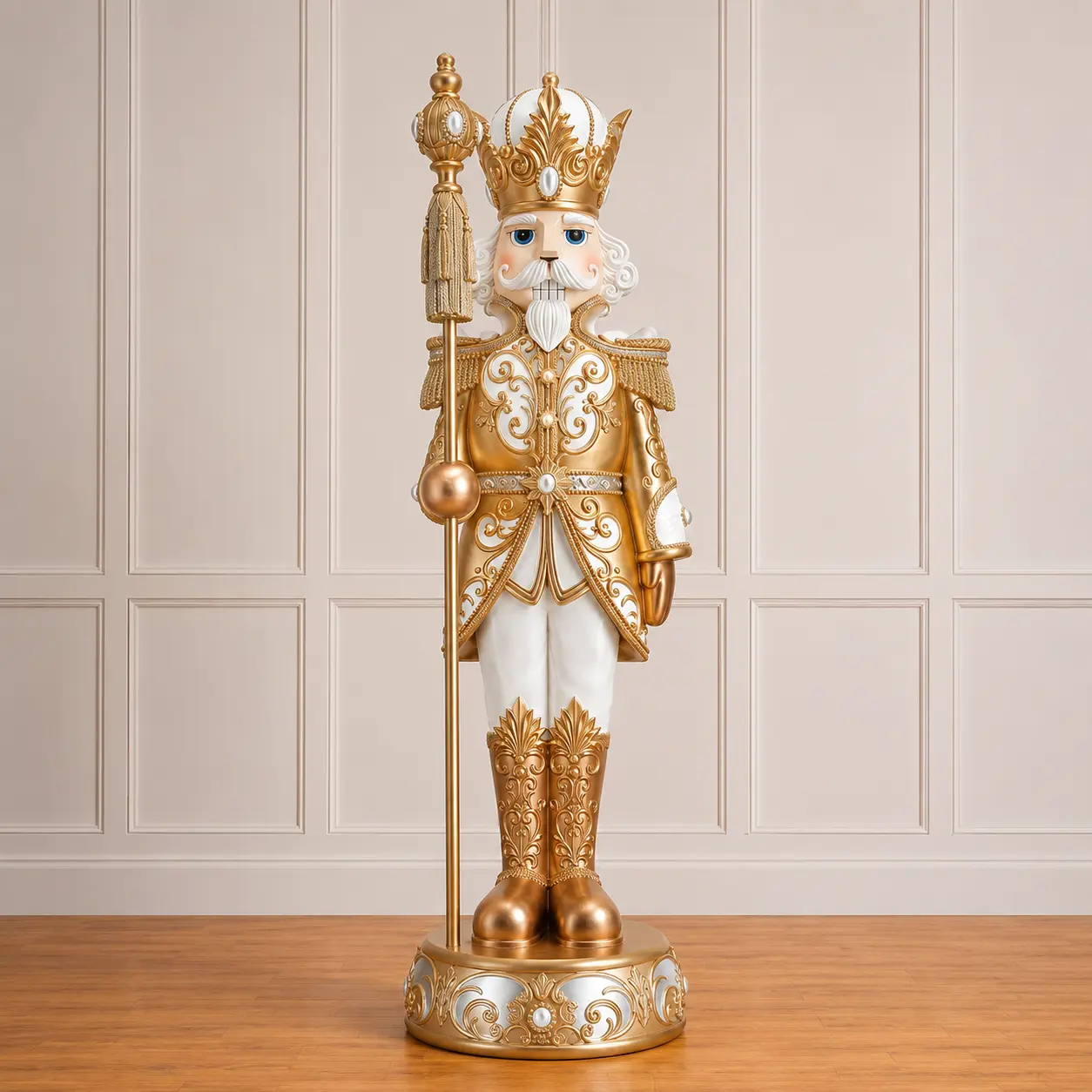4 FT White & Gold LED Nutcracker Battery Operated