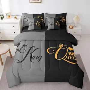 and Bed in a Bag,Comforter Set,7 Piece,Her and His Crown Sheet Set,Romantic Valentine's Day Bedding Set