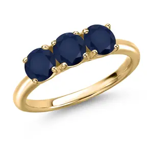 Gem Stone King 10K Yellow Gold Blue Sapphire Engagement Ring For Women | 1.80 Cttw | Round 5MM | Gemstone September Birthstone