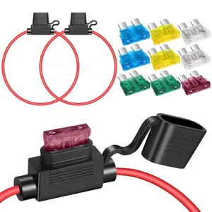 2 Pack 12 AWG Inline Fuse Holder 11.8 Inches 12V ATC/ATO Blade Fuse Holder with Waterproof Cap, 15A/20A/25A/30A/40A Blade Fuses 2 Each For Marine,Golf Cart Lighting,Circuits,Auto RV
