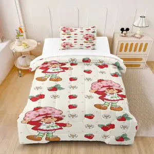 Strawberry Shortcake Comforter Set (2/3-Piece, 1 Comforter + 1-2 Pillowcases, No Pillow Inserts Included), Cute Character & Strawberry Print, Soft Bedding, Perfect for Kids' Bedroom Decor, Ideal Gift for Fans
