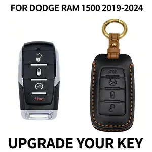 Genuine Leather Handmade Key Fob Cover for Dodge Ram 1500 2019-2024 - Premium 5-Button Key Case Shell Protector, Durable & Anti-Scratch