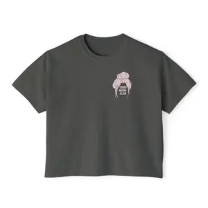 Boxy crop top Comfort Colors tee featuring a cute “Tired Moms Club” design. Soft, relaxed fit for everyday wear. Perfect Mother’s Day gift for moms who love comfort and style