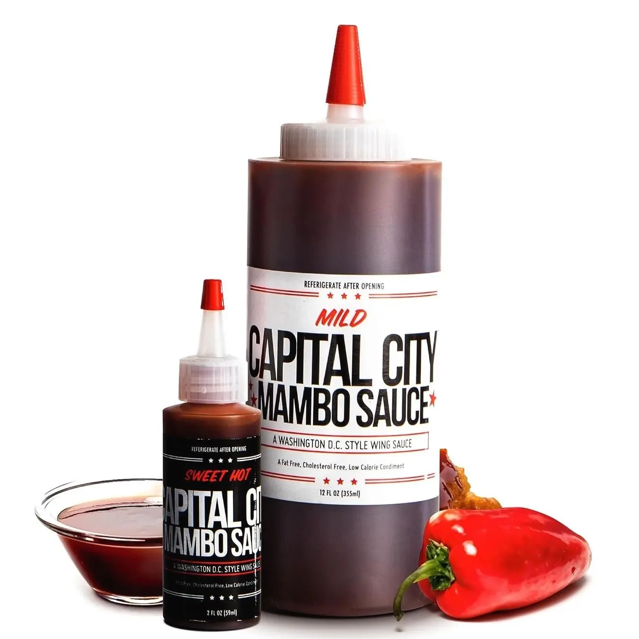 Capital City Mambo Sauce Sweet Hot & Mild Variety Pack, Washington DC Wing Sauces, Perfect Condiment for Wings Chicken Pork Beef Seafood Burgers Rice or Noodles, 12oz (2 Pack)
