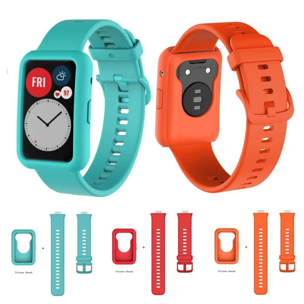 Silicone Band Strap+Case Cover For Huawei Watch Fit Replacement Watchband For Huawei Fit 2in1 Bracelet+Protector Sleeve S