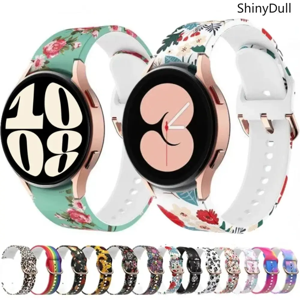 Colorful Floral Pattern Blue Pink Flower Silicone Wearable Accessories, Adjustable 40-47mm Bag Charms for Casual Wear, Compatible with Galaxy Watch 4/5/6/7 & 5 Pro Models, Smartwatch Accessories, Bag Accessory Charms