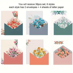 36 Piece Envelope and Paper Set, Vintage Floral Stationery, Includes 12 Envelopes and 24 Sheets, Ideal for Wedding Invitations, Thanksgiving, Love Letters