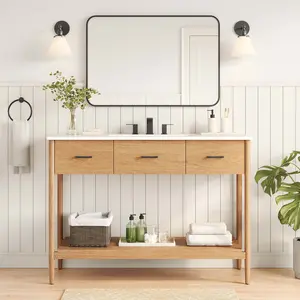 Zaire 48” Single Sink Compatible Bathroom Vanity Cabinet (Sink Basin Not Included) in Natural