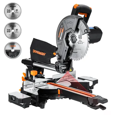 【toolupgrade】DOVAMAN 10in 15A Heavy Duty Single Bevel Sliding Rail Saw Power Tool Kit, 2000W, 3 Blades, 4500/3200RPM, 3.5x13.4in Max Capacity, 9 Positive Stops, Wood Cutting Machine for DIYers, Tools and Gadgets for Wood/Plastic/Soft Metal #sohochic