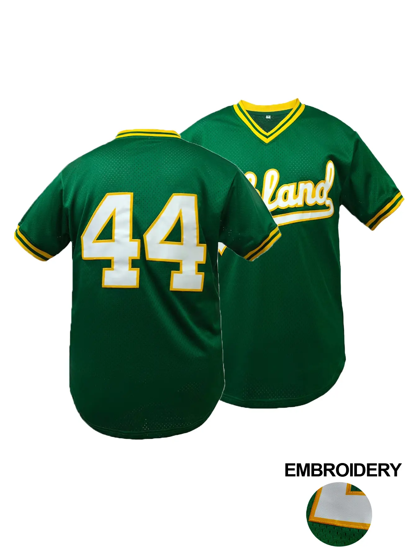 Unisex Oakland 24 Baseball Jersey - Embroidered Green V-neck Mesh Retro Baseball Shirt, Casual Streetwear Top for Men Women, Embroidered Jerseys