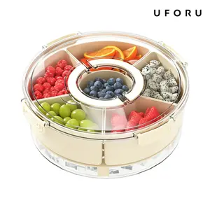 UFORU Rotating Food Storage Container, 1-Piece 6-Compartment Detachable Snack Organizer with Lid, Reusable Fruit & Vegetable Storage Box, Kitchen Utensils & Gadgets