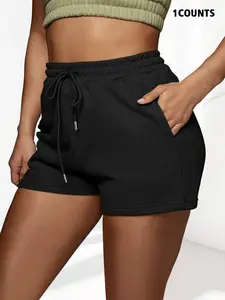【Plus Size】 Solid Drawstring Waist Shorts, Casual Comfy Breathable Minimalist Shorts for Daily Outdoor Wear, Women's Bottoms for Summer, Athleisure Casual Shorts