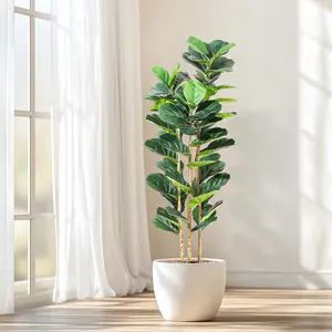 Artificial Fiddle Leaf Fig Tree Fake Fig Tree,Realistic Artificial Floor Plant in Modern White Pot - Perfect for Living Room, Bedroom, Office Decor - No Maintenance Fake Tree