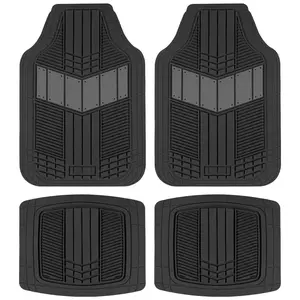 Dualflex Rubber Car Floor Mats All Weather Waterproof 4-piece Sporty Two-tone Design Full Set - Universal Trim-to-fit For  Suv & Carpet Protector