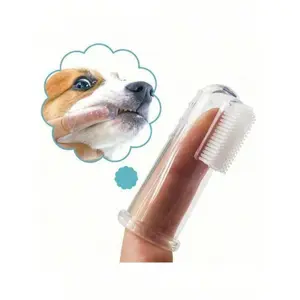 1 Piece Pet Silicone Finger Brush - Portable Size Silicone Brush for Dog & Cat Daily Oral Care, Breath Cleaning (No Packaging Box)