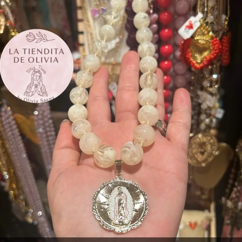 Virgencita de Guadalupe 20" Long Necklace  Medalla en Oro Laminado