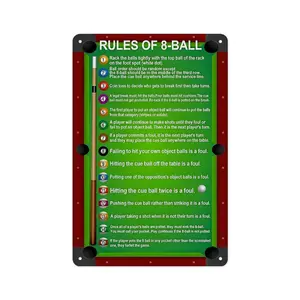 Metal Tin Sign Rules Of 8-Ball Pool Table Room Wall Decor Billiard Game Room Man Cave Bar Club Pub Vintage Metal Sign Poster 8x12 inch