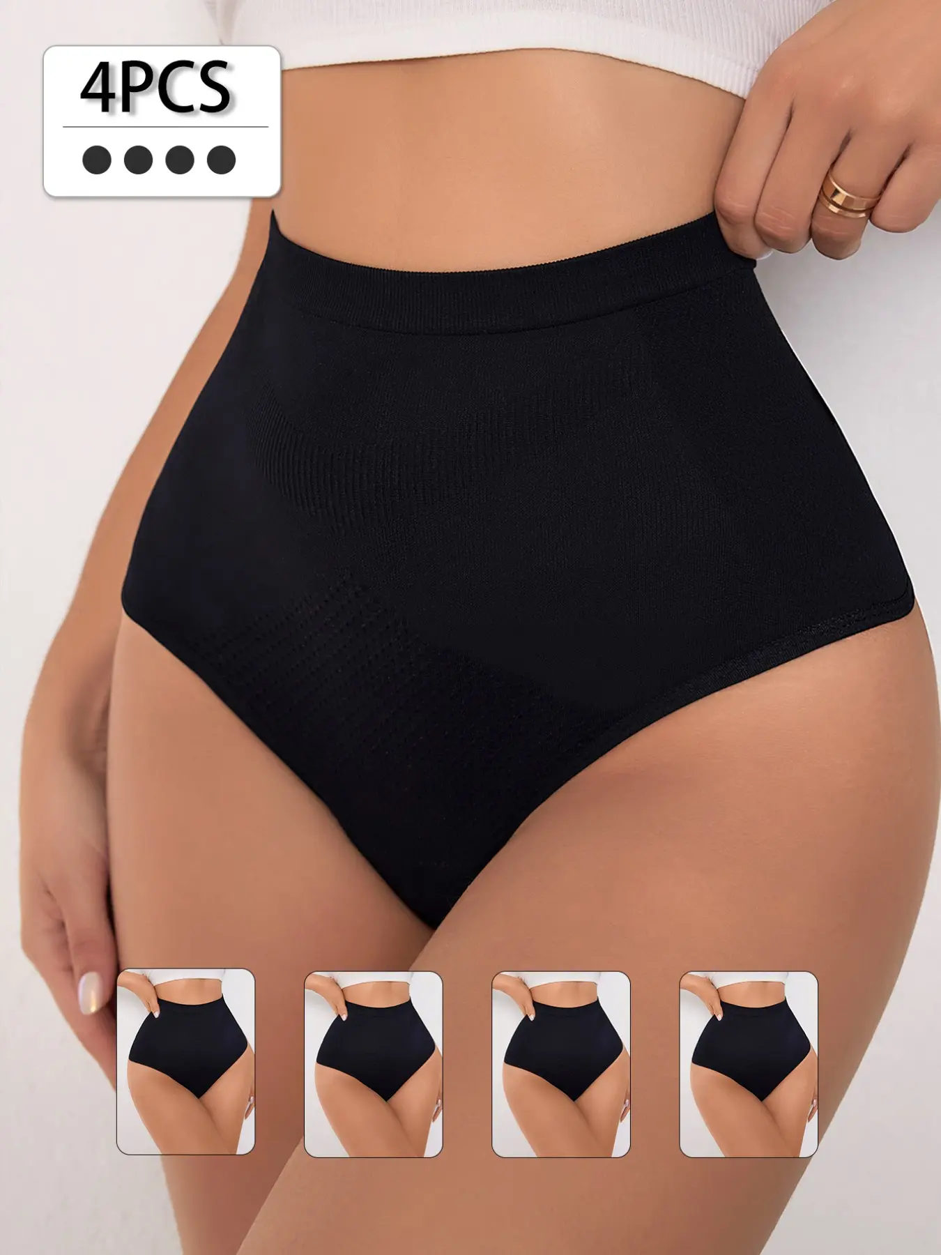 4PCS Women's High-Waist Shapewear Underwear, Tight Tummy Underwear, Tummy Control Underwear, Shaping Underwear, Soft Seamless Comfortable Elastic Waist Cinching Panties, Plain Casual All Seasons, Seamless Shaper Panties