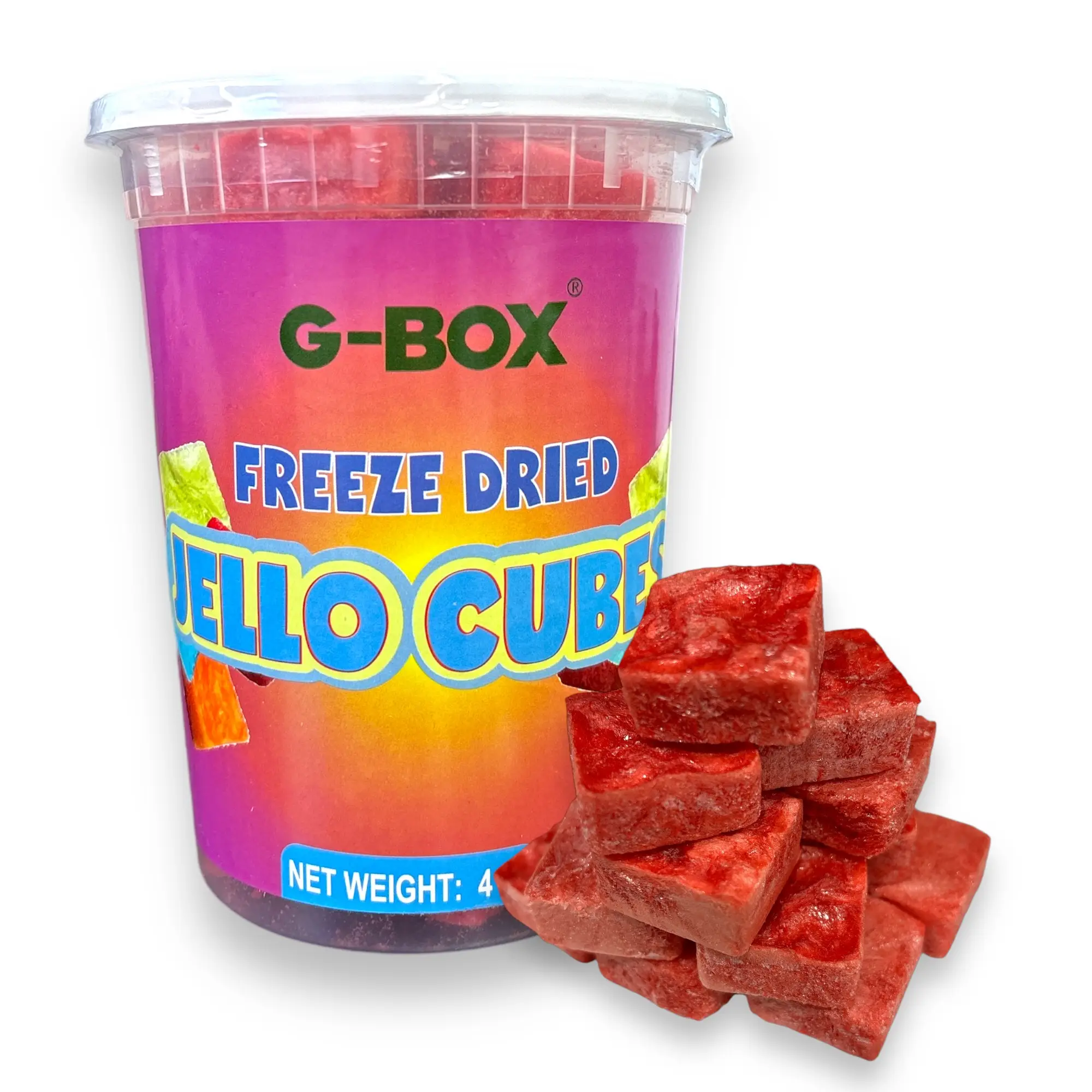 G-Box Freeze-Dried Jello Cubes Cherry Flavor - USA-Made Freeze-Dried Candy | Sweet Treats Snack