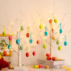 PEIDUO Easter Decorations Lighted White Birch Tree with 18x2 Eggs Ornaments Battery Powered Timer 24 LED Tabletop Centerpiece Spring Home Decor 2 Pack