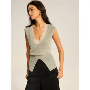 Lace-Trimmed Waist-Cinching Knitted Vest