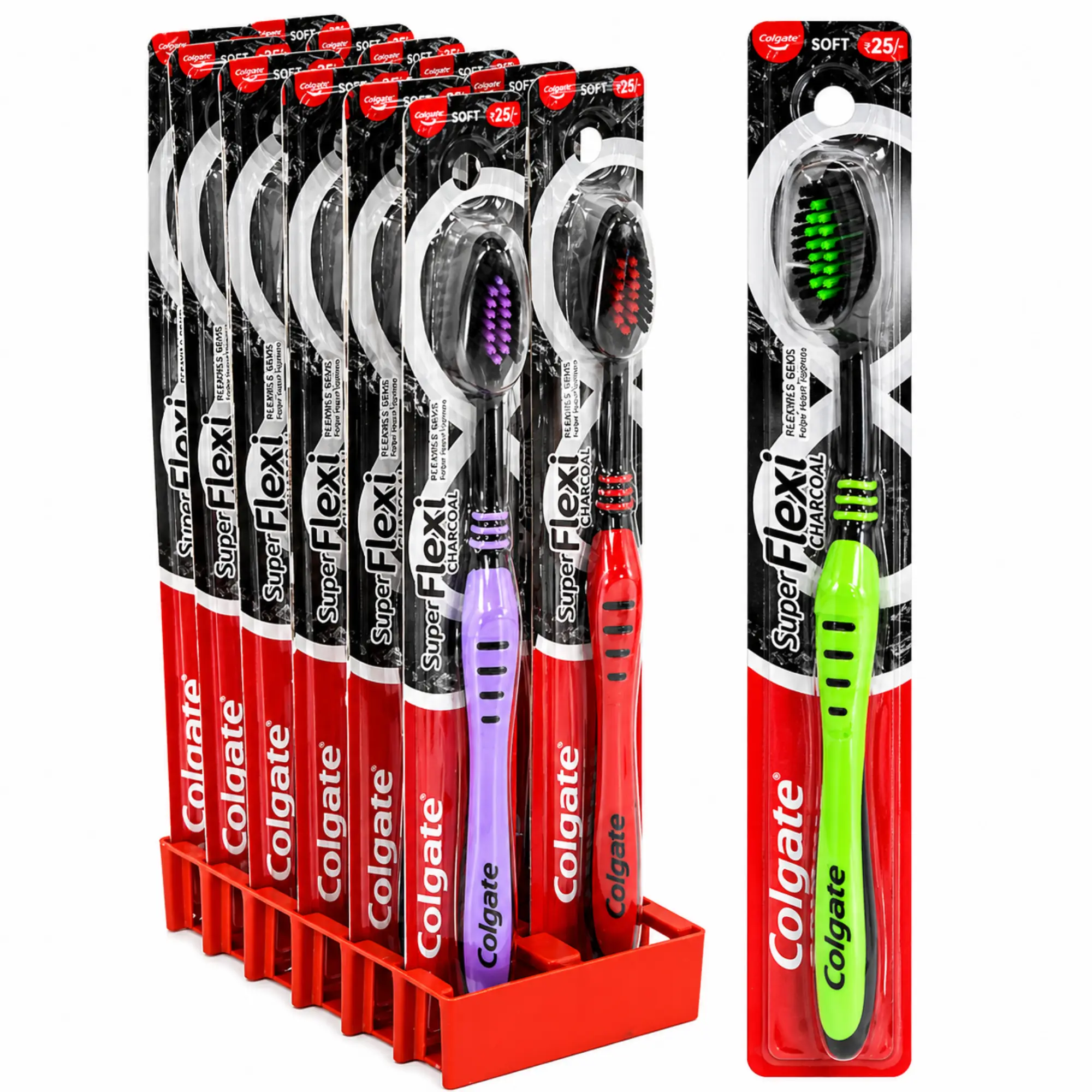 Colgate Super Flexi Charcoal Soft Toothbrush Flexible Neck Manual Brush Assorted Colors