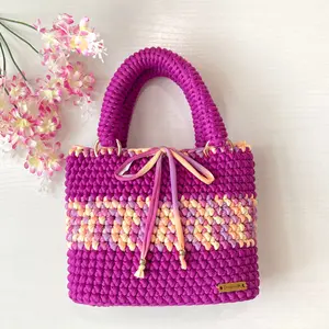 Handmade Crochet Bag with Lining – Recycled T-Shirt Yarn Purse –Trendy Knitted Handbag – Gift for Her