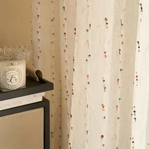 Vintage Style Dot Vertical Stripe Curtain, Lightweight Sheer Fabric Long Panel, Decorative Texture for Living Room Bedroom