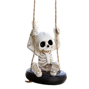 Cool Skeleton Ghost Tire Swing Resin Hanging Pendant, Spooky Cute Seasonal Decor Ornament, Thrilling Wall & Outdoor Hanging Accessory Perfect For Halloween, Valentine's Day, Spring Festival And All Holiday Party Styling