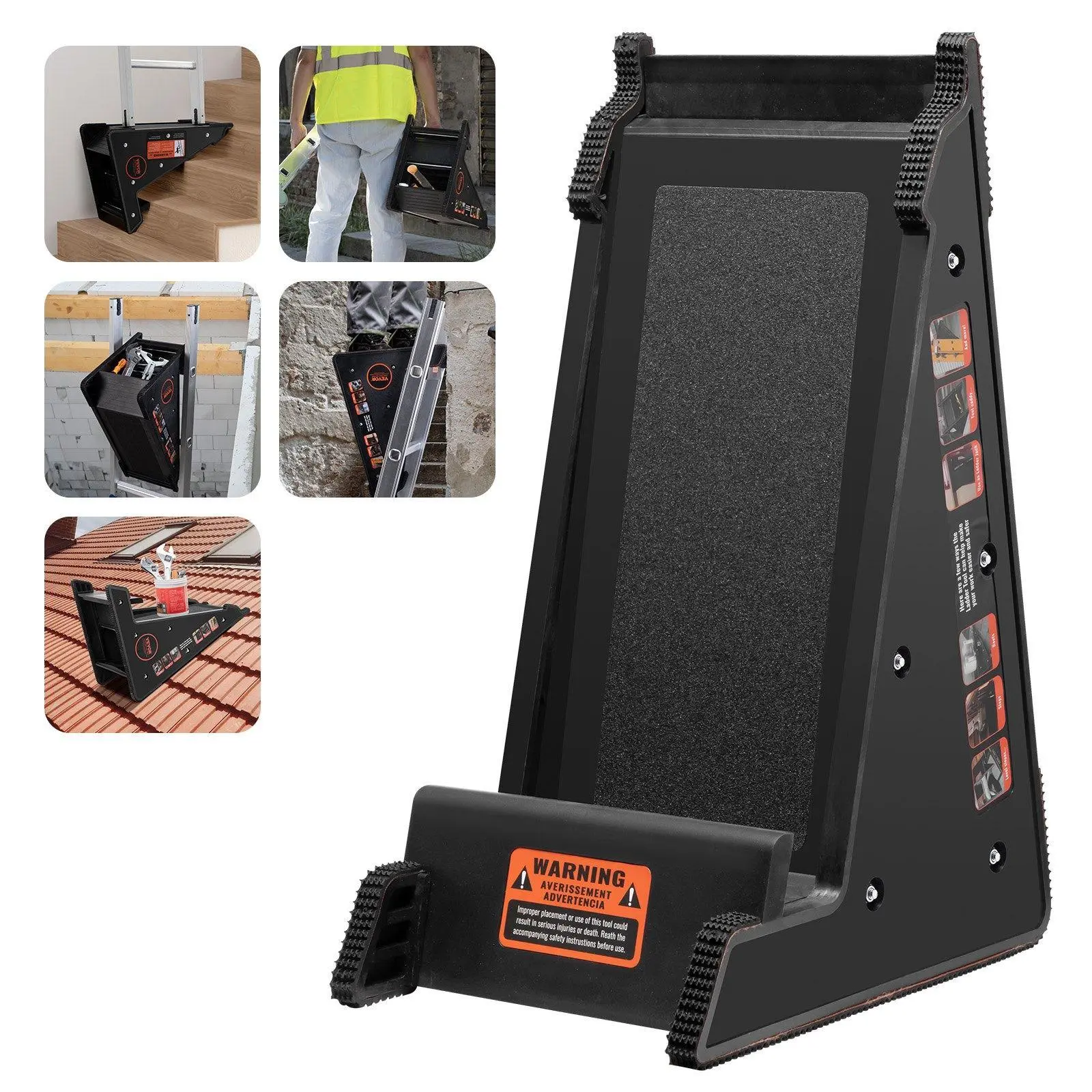 VEVOR Step Ladder Leveler, Heavy-Duty Support Safety Tool with 380-Lb Load Capacity PP Construction, Anti-Slip Feet & Storage, Ideal for Slopes, Outdoor Uneven Ground & Wooden Surface Maintenance, Compatible with Ladder Racks#BackToSchool